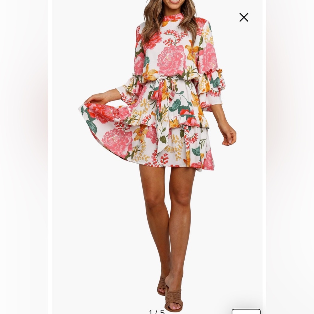 Petal & Pup White Floral Long Sleeve Tiered Mini Dress